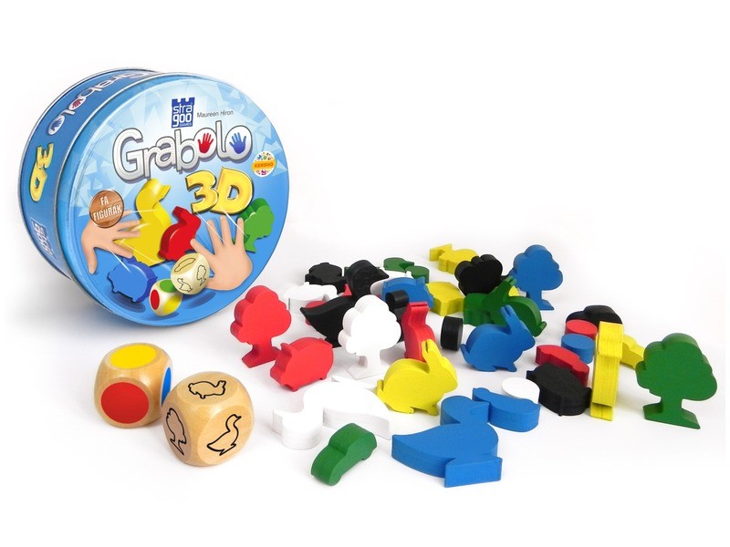 Grabolo 3D fa társasjáték – színes formák és dobókockák
