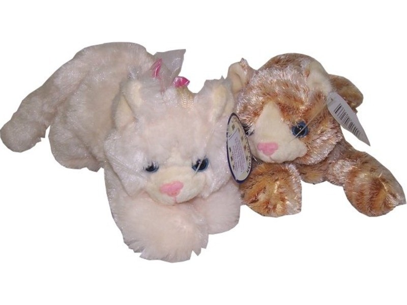 Nyávogó plüss cica 24 cm - puha, fekvő