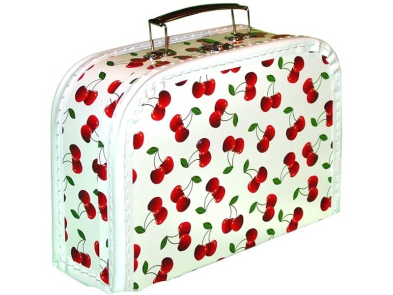 Fehér cseresznyés óvodás bőrönd, fém fogantyú, csattal