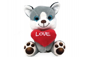 Ülő plüss kutya szívvel 14cm - LB837571