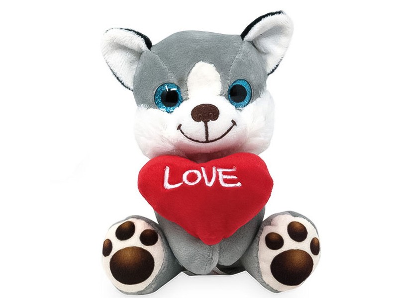 Ülő plüss kutya szívvel 14cm - LB837571