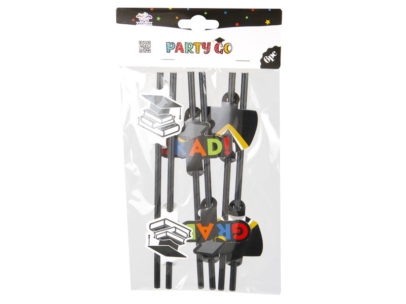 Papír szívószálak – ballagás, 6 db, 20 cm