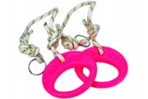 Műanyag tornagyűrűk kötéllel — zöld és rózsaszín