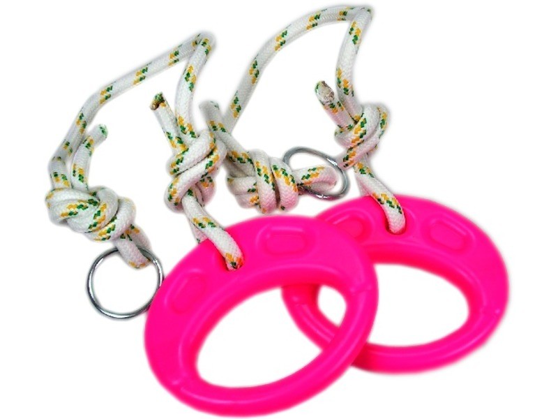 Műanyag tornagyűrűk kötéllel — zöld és rózsaszín
