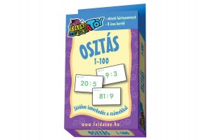 Osztás 1-100 gyakorló kártyák - megoldás a bal sarokban