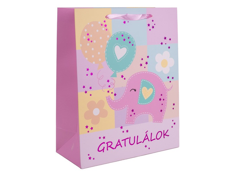Papírtasak elefánt mintával 26×32 cm