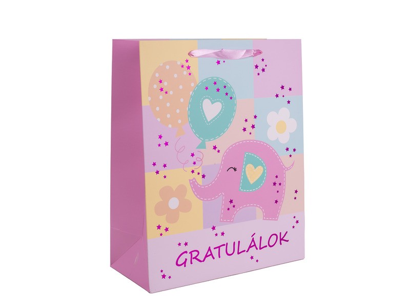 Elefánt mintás papírtasak, 31×42 cm