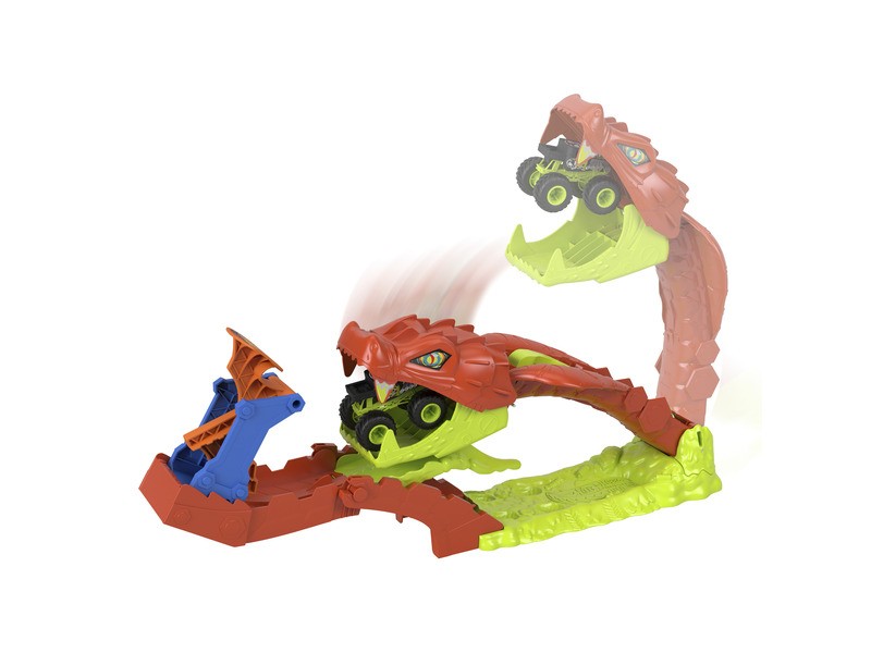 Hot Wheels Monster Trucks – Kígyómarás pályaszett, 2 autó
