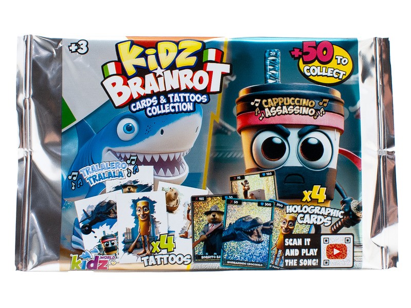 Brainrot holografikus kártyák és tetoválások