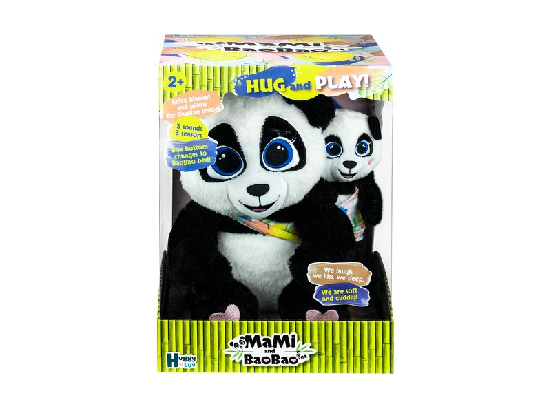 Interaktív Panda Mama és Baobao plüss - takaróval, párnával