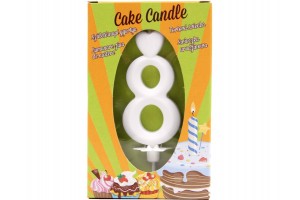Fehér számgyertya 8 - tortadísz