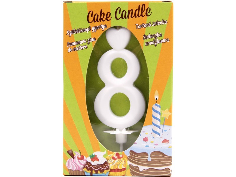 Fehér számgyertya 8 - tortadísz