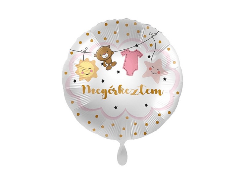45 cm rózsaszín Megérkeztem fólia lufi