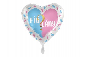 45cm szív fólia lufi – 'Fiú vagy Lány' felirattal
