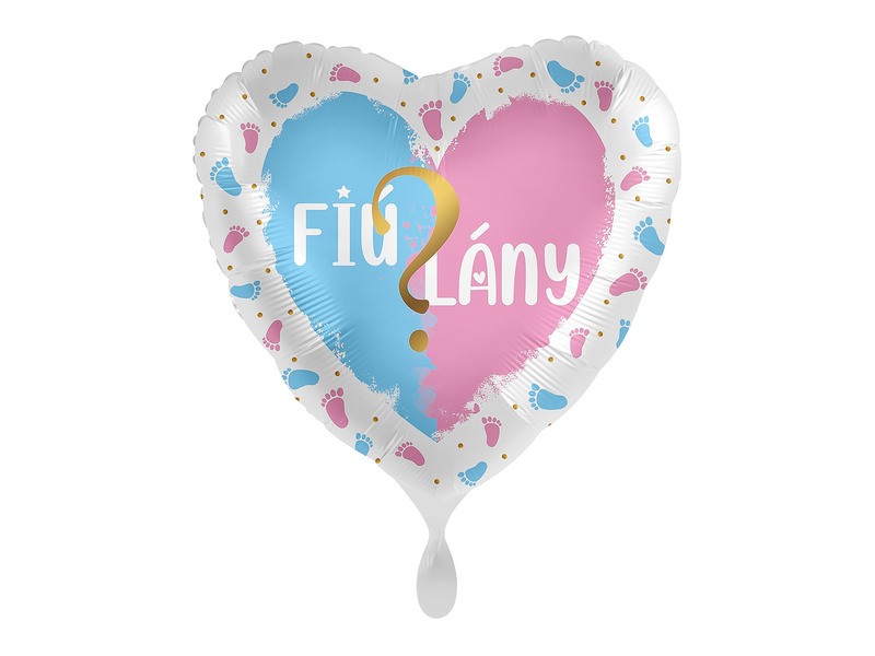 45cm szív fólia lufi – 'Fiú vagy Lány' felirattal