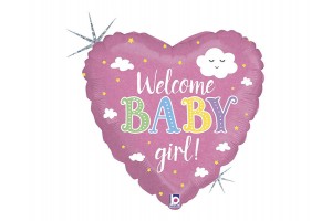 Welcome Baby Girl 45cm hologram fólia lufi