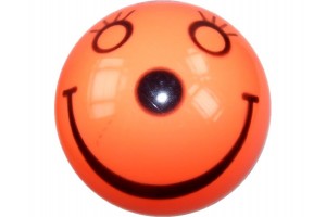 Mosolygó narancssárga lakkfényű gumilabda 11 cm