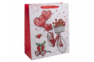 Papírtasak - bicikli, rózsa, szív 18x23 cm