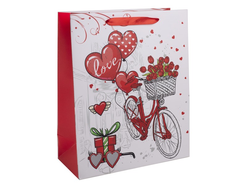 Papírtasak - bicikli, rózsa, szív 18x23 cm