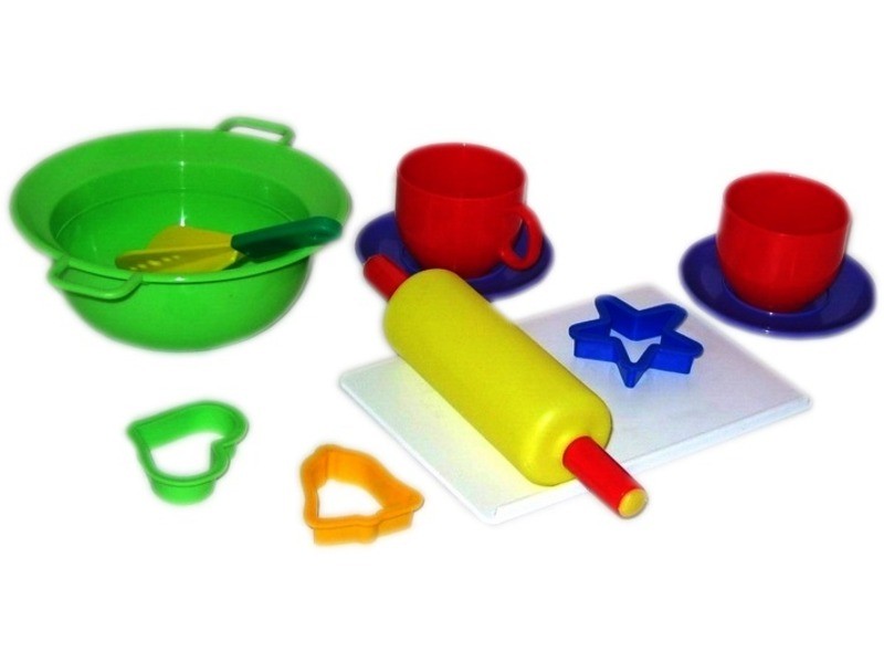 Cukrász készlet hálóban – tál, sodrófa, formák, csészék