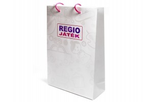 REGIO fehér ajándéktáska, rózsaszín fül, 23x35 cm
