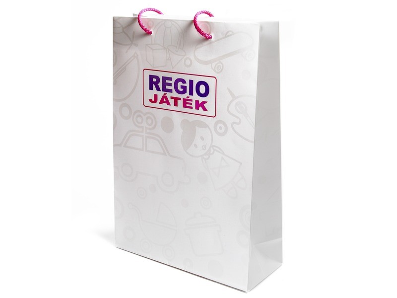 REGIO fehér ajándéktáska, rózsaszín fül, 23x35 cm