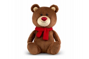 Fényes orrú barna plüssmaci 25 cm piros sállal