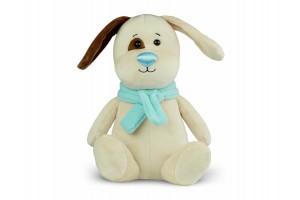 Fényes orrú plüss kutya, 25 cm, kék sál