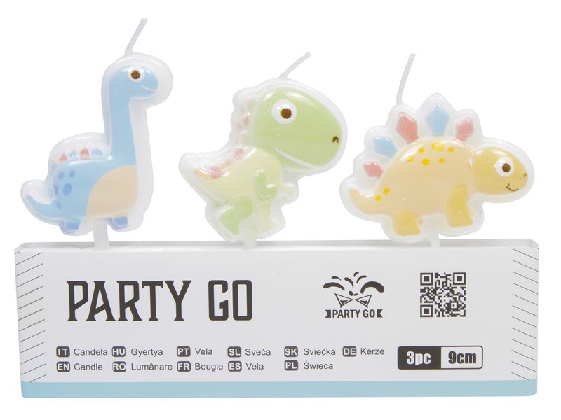 Dinós tortagyertya szett, 3 db, 8 cm