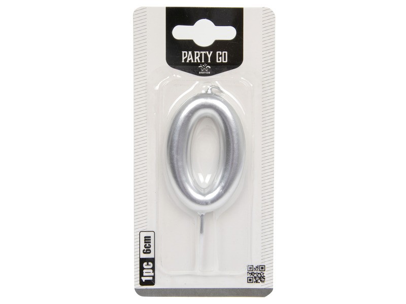 Ezüst 0-s szám gyertya 6 cm