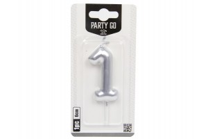 Ezüst 1-es szám gyertya 6 cm