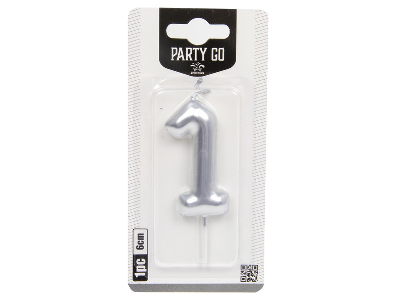 Ezüst 1-es szám gyertya 6 cm