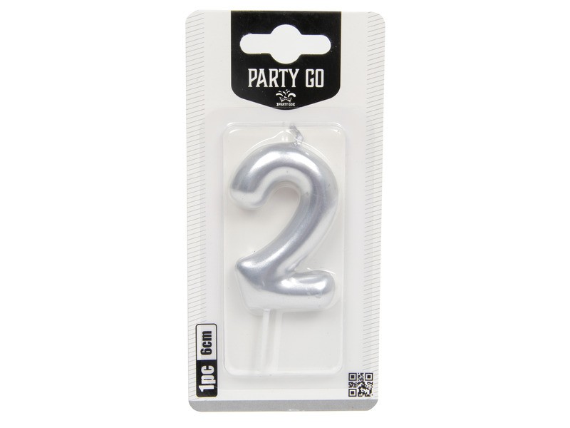 Ezüst 2-es számgyertya 6 cm