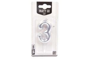 Ezüst 3-as számgyertya 6 cm