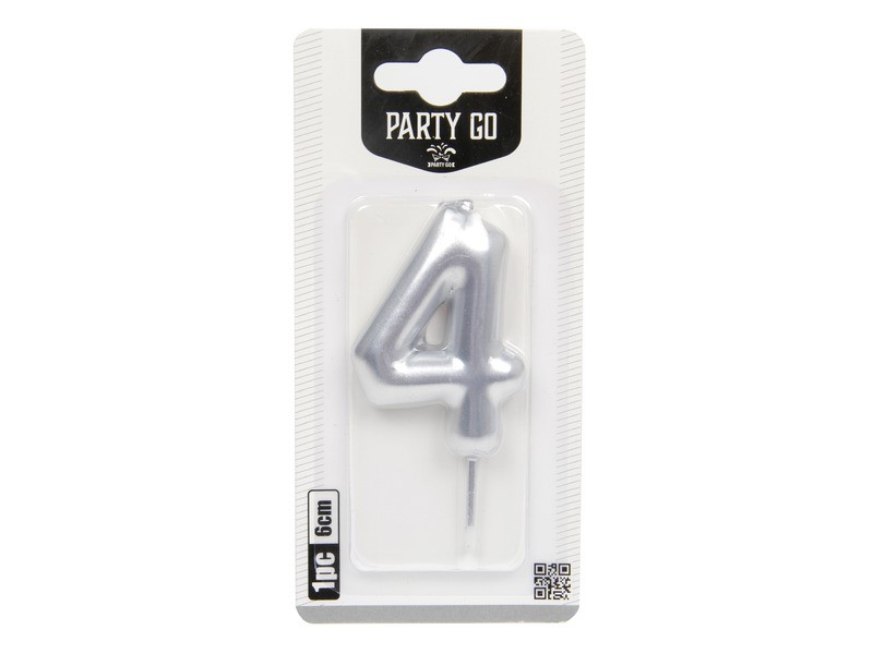 Ezüst 4-es számgyertya 6 cm