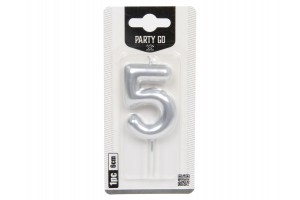 Ezüst 5-ös szám gyertya 6 cm - tortadísz