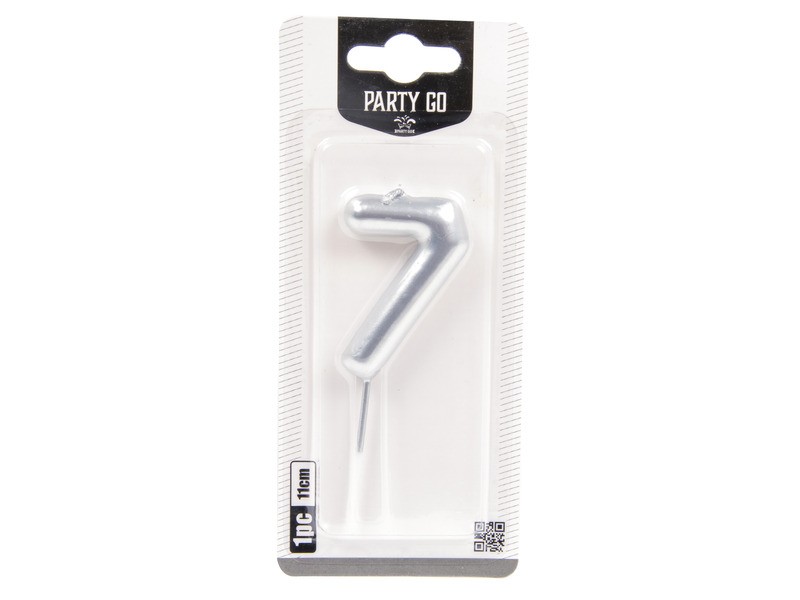 Ezüst 7-es szám gyertya 6 cm