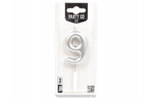 Ezüst 9-es számgyertya 6 cm