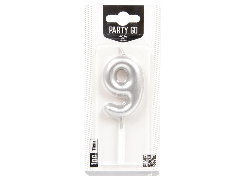 Ezüst 9-es számgyertya 6 cm