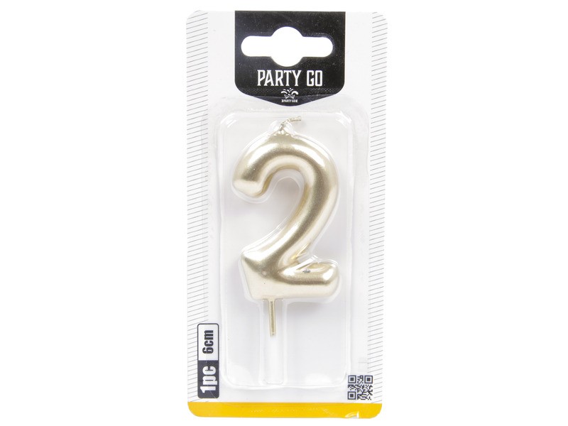 Arany 2-es számgyertya, 6 cm