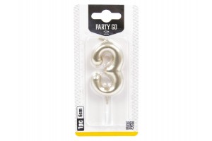 Arany 3-as számgyertya, 6 cm