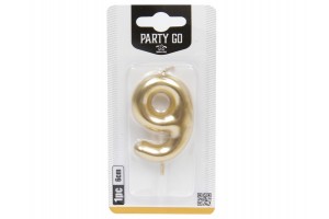 Arany 9-es szám gyertya, 6 cm