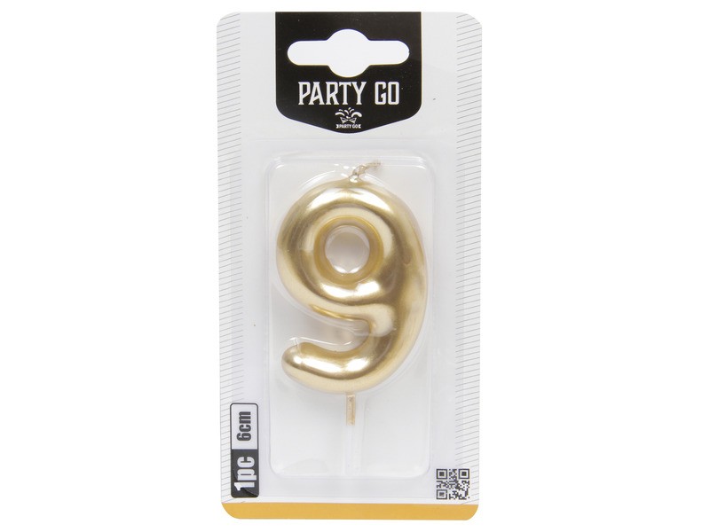 Arany 9-es szám gyertya, 6 cm