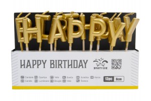 Arany Happy Birthday gyertya szett - 13 db, 8 cm