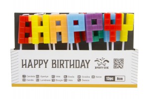 Színes Happy Birthday gyertya szett (13 db, 8 cm)