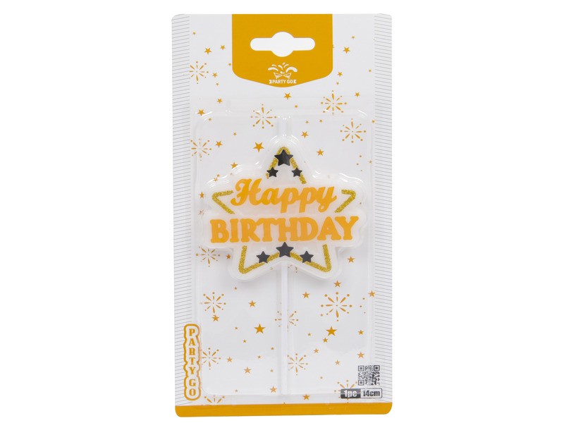 Happy Birthday csillagalakú gyertya, 14 cm, 1 db