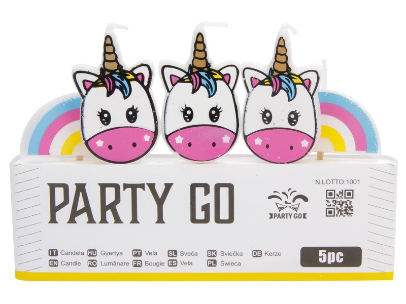 Unikornis tortagyertya szett 5 db, 9 cm