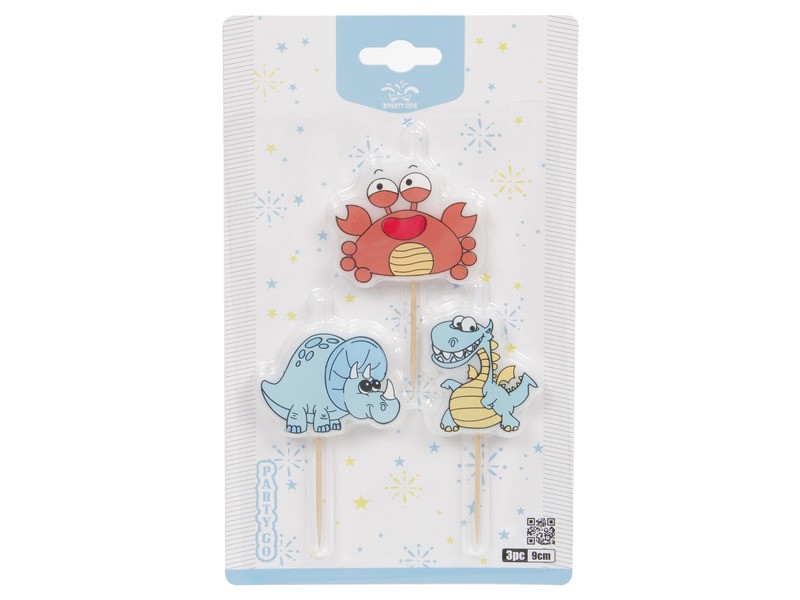 Állatos tortagyertya szett 3 db, 9 cm