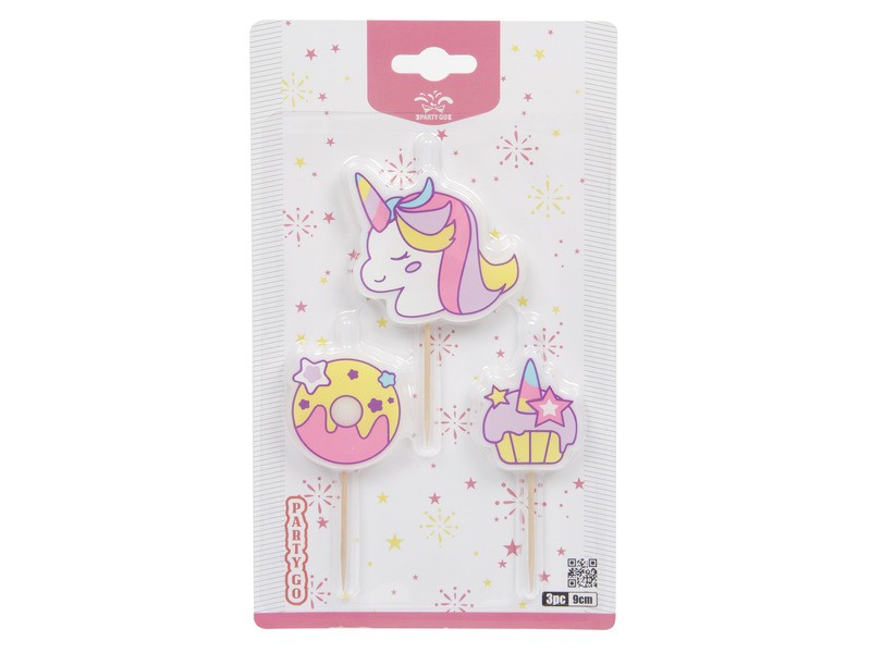 Gyertya szett 3 db unikornis 9 cm