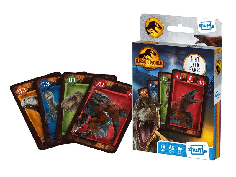 Jurassic World 4 az 1-ben játékkártya – dinoszaurusz képekkel